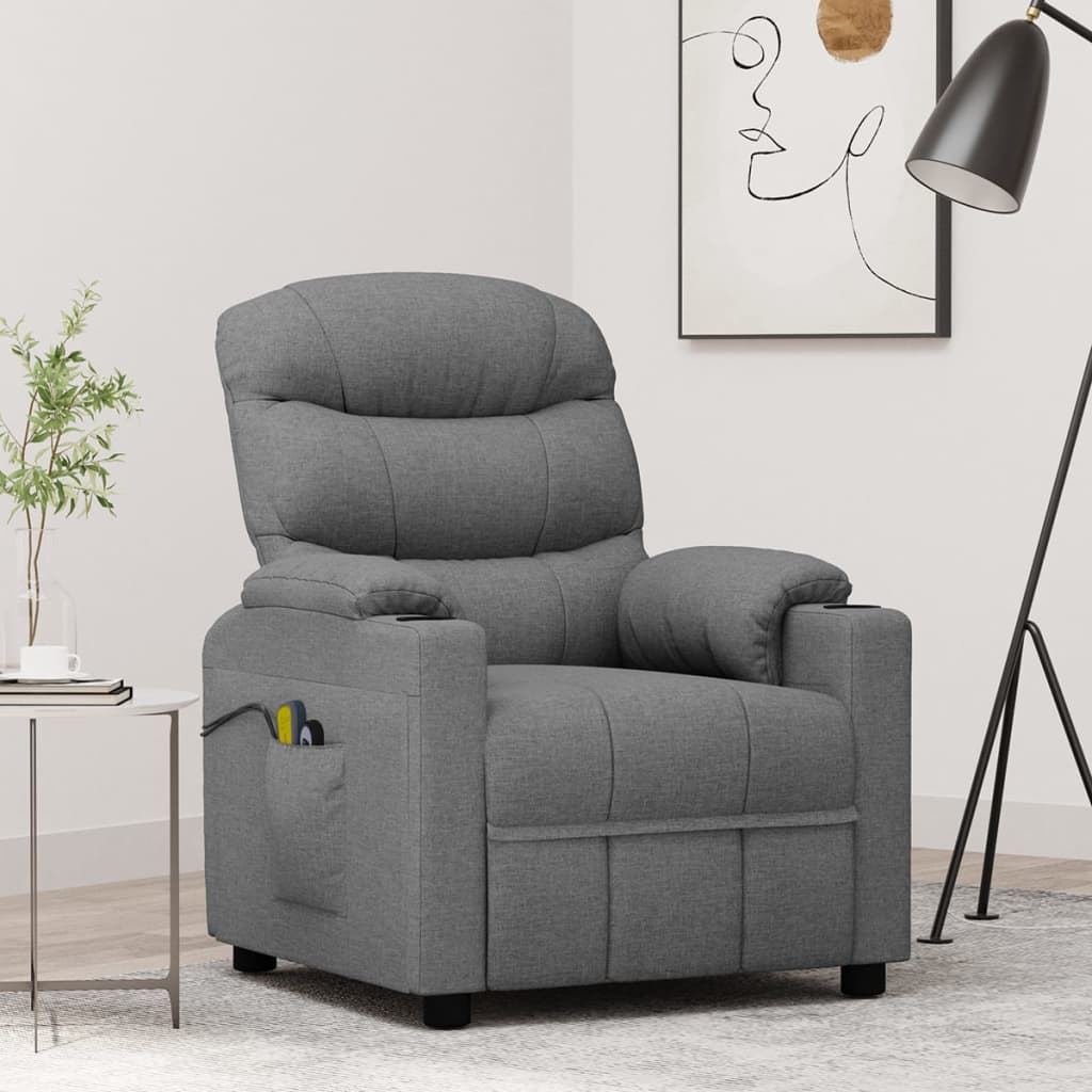 Elektrisk massagefåtölj ljusgrå tyg