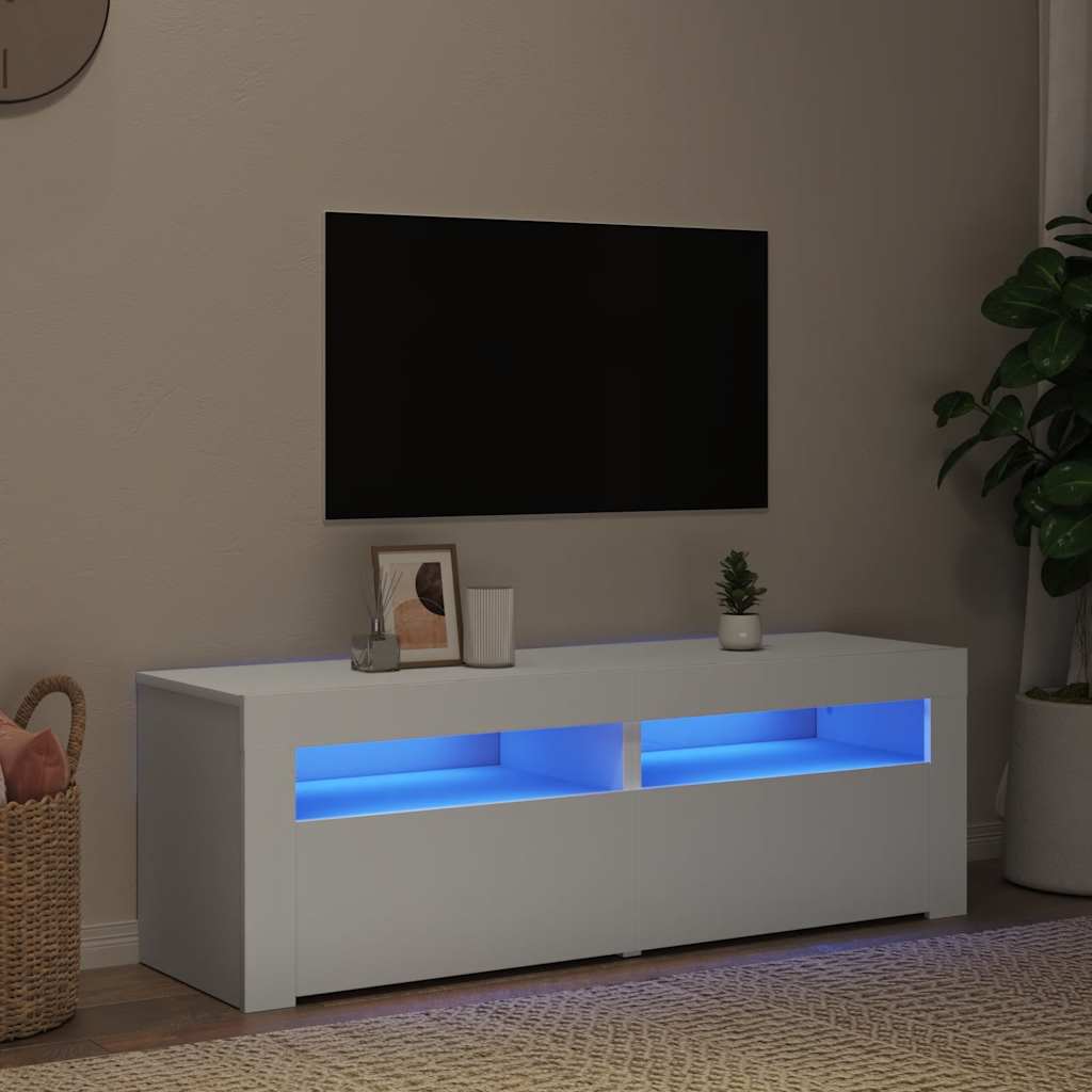 TV-bänk med LED-belysning vit 120x35x40 cm