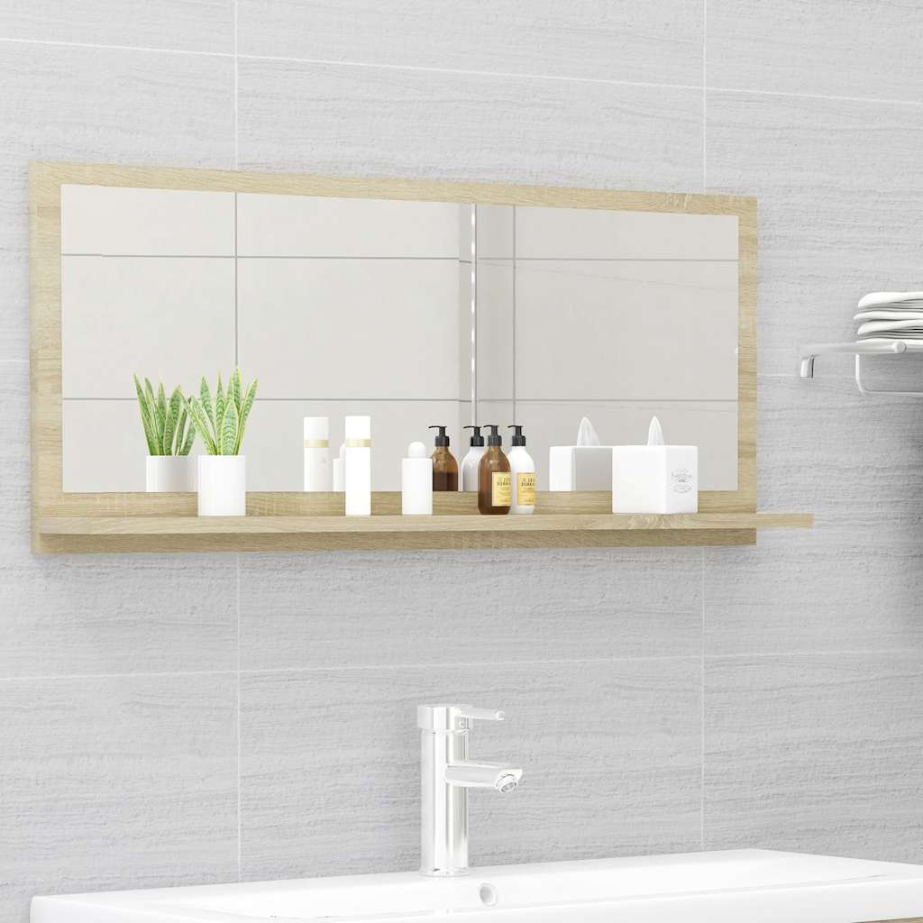 Badrumsspegel sonoma-ek 90x10,5x37 cm konstruerat trä