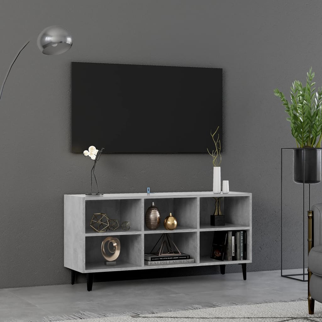 TV-bänk med metallben betonggrå 103,5x30x50 cm