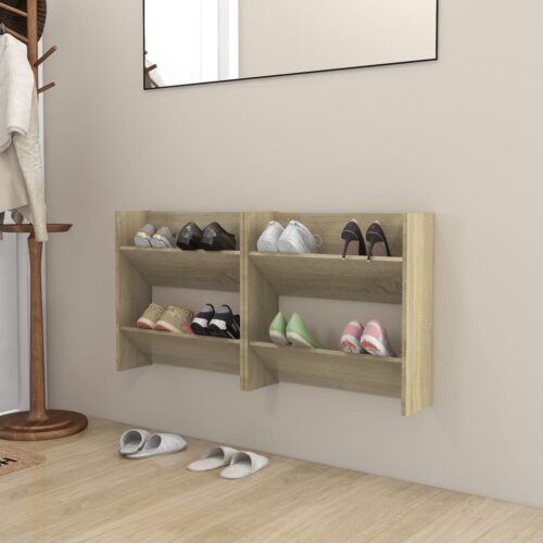 Väggmonterat skoställ 2 st sonoma-ek 60x18x60cm konstruerat trä