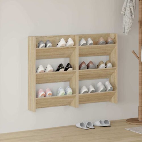 Väggmonterat skoställ 2 st sonoma-ek 60x18x90cm konstruerat trä