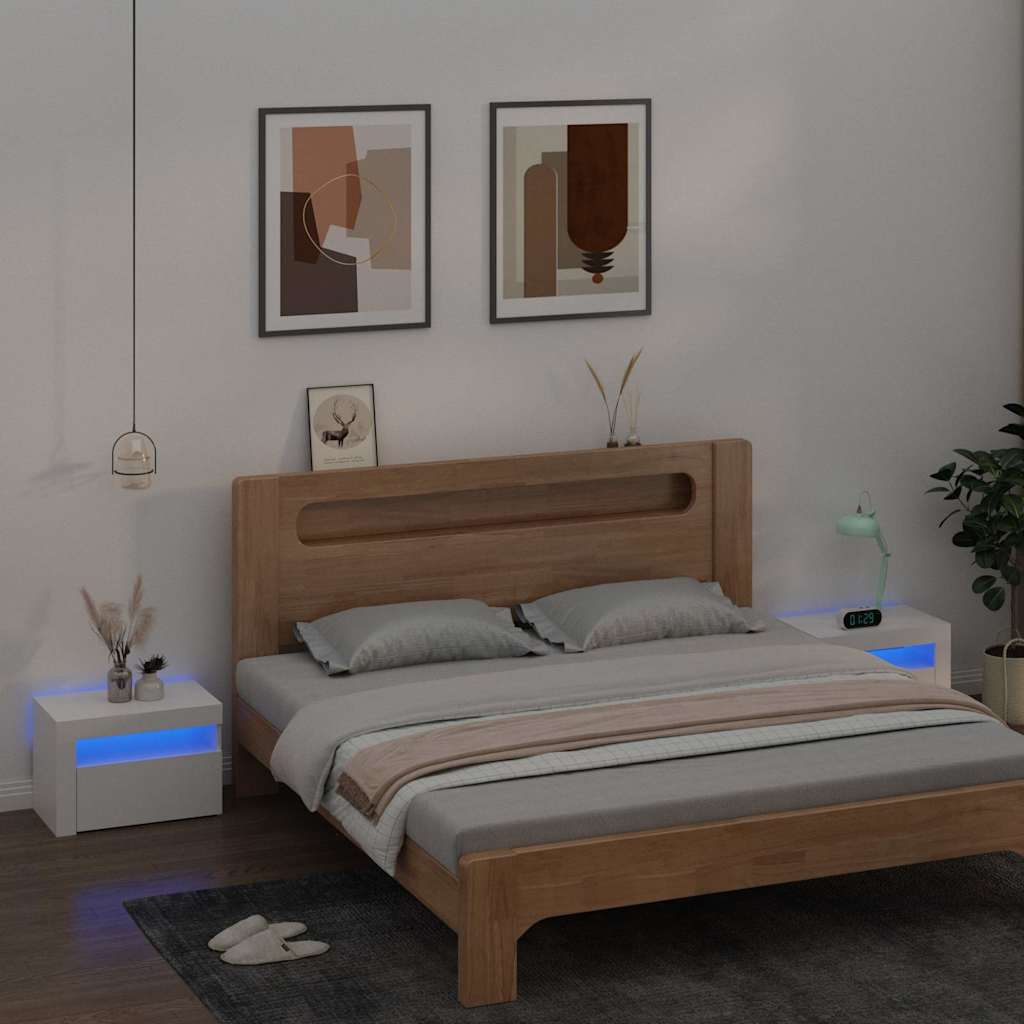 Sängbord med LEDs 2 st vit 60x35x40 cm