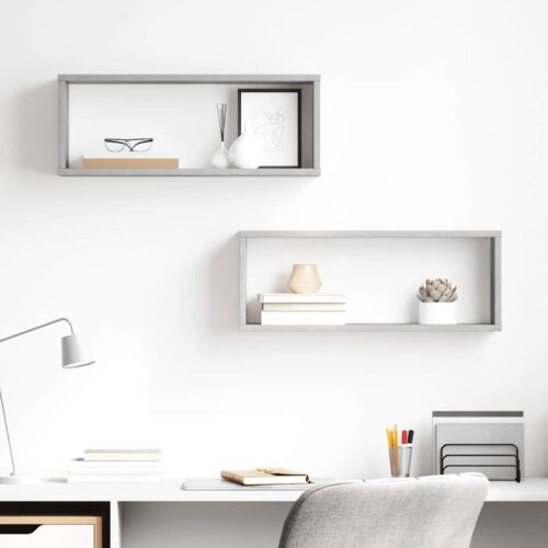Vägghylla kubformad 2 st betonggrå 60x15x23 cm konstruerat trä