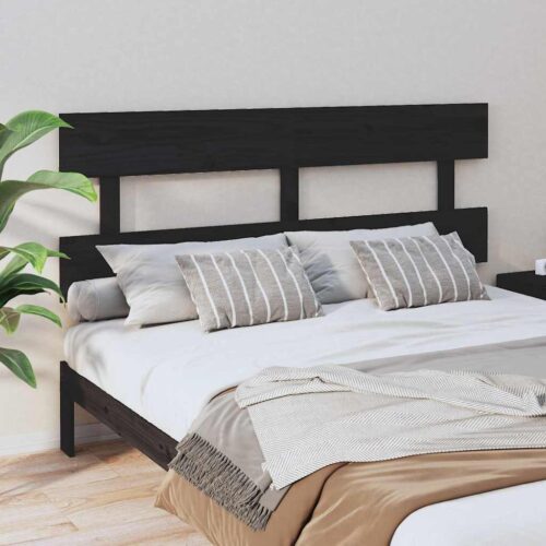 Sänggavel svart 164x3x81 cm massiv furu