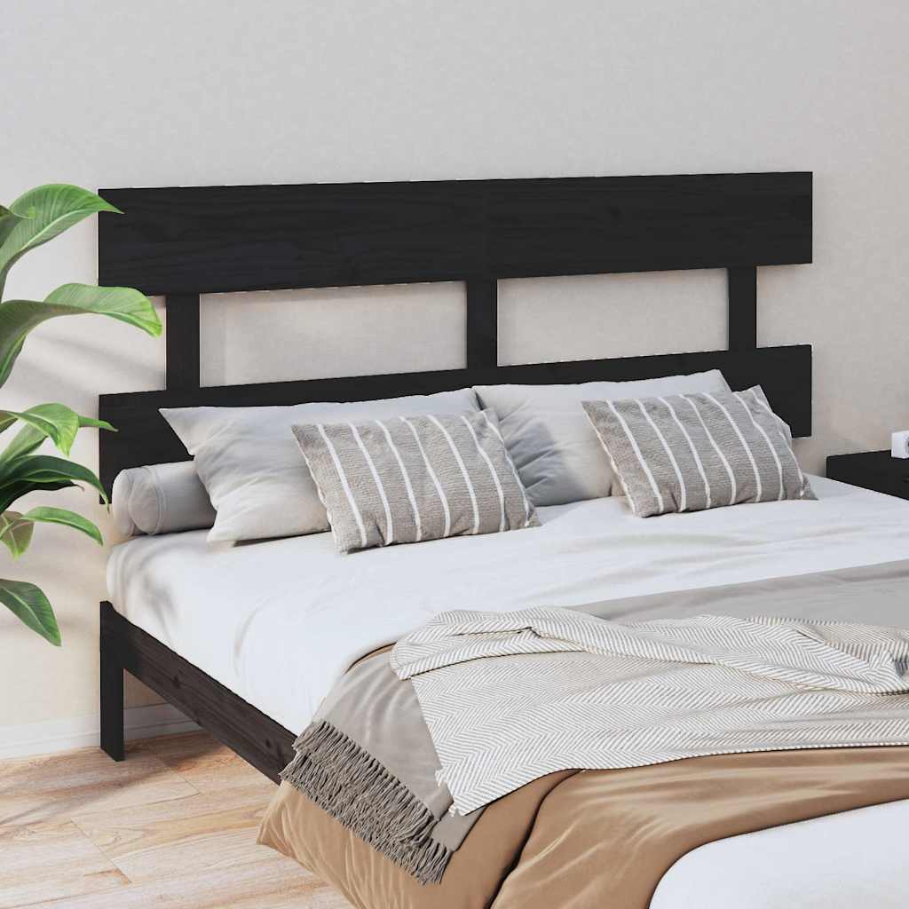 Sänggavel svart 164x3x81 cm massiv furu