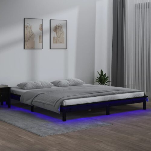 Sängram LED svart 160x200 cm massivt trä