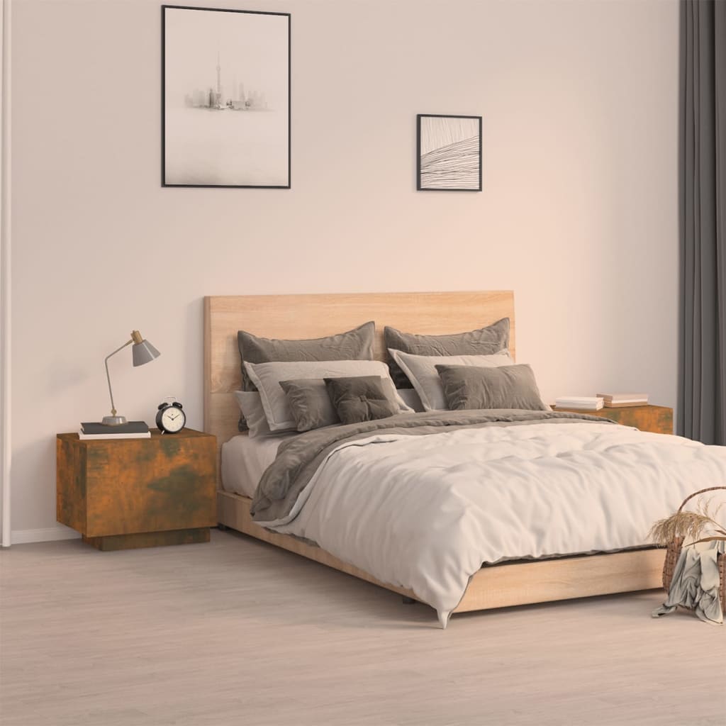 Sängbord rökfärgad ek 100x35x40 cm konstruerat trä