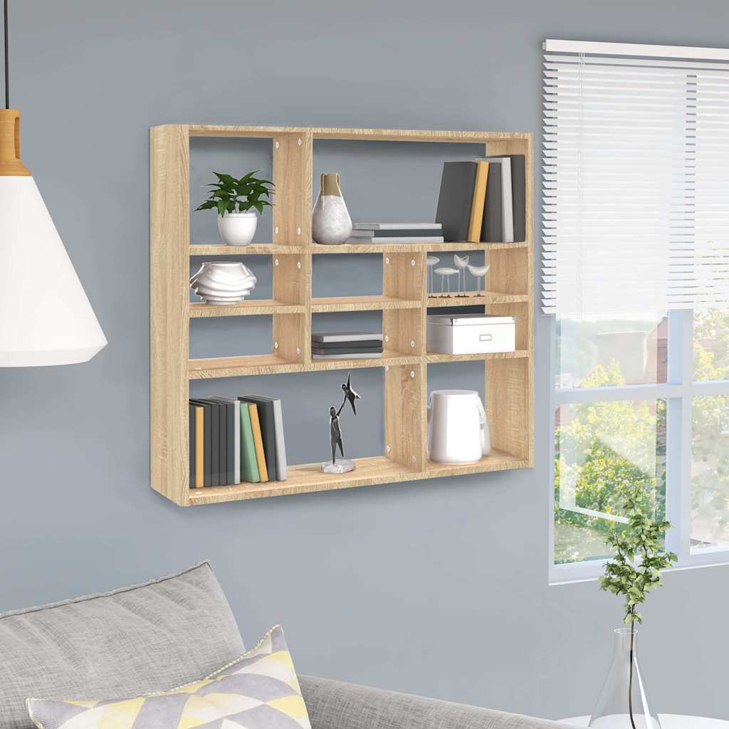 Vägghylla sonoma-ek 90x16x78 cm konstruerat trä