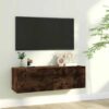 Tv-bänk för vägg rökfärgad ek 100x30x30 cm konstruerat trä