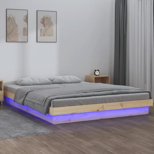 Sängram LED 140x190 cm massivt trä