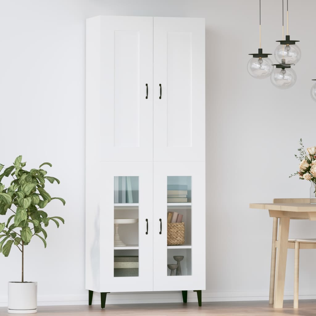 Högskåp vit 69,5x34x180 cm konstruerat trä