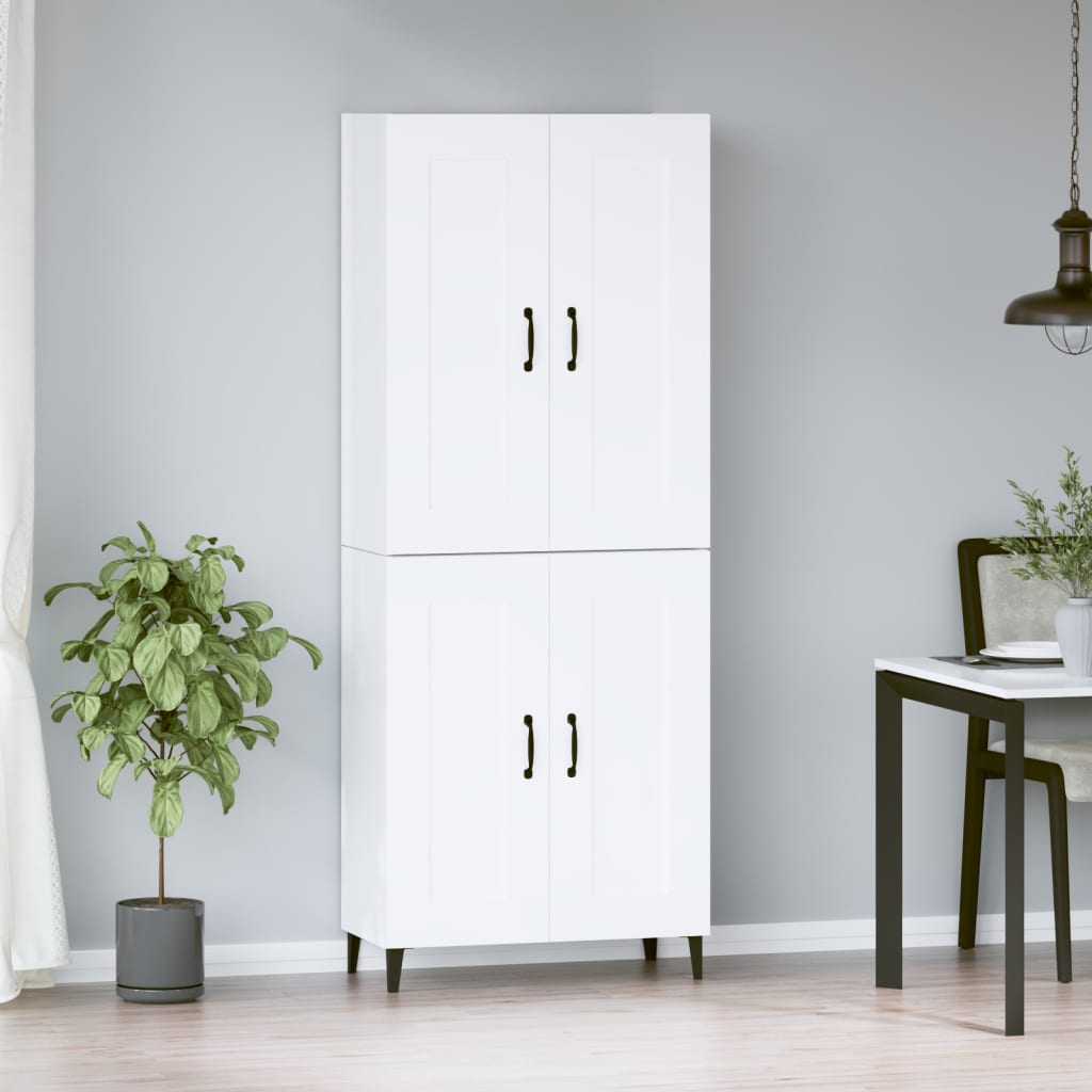 Högskåp vit 69,5x34x180 cm konstruerat trä