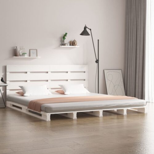 Sängram utan madrass vit 200x200 cm massiv furu