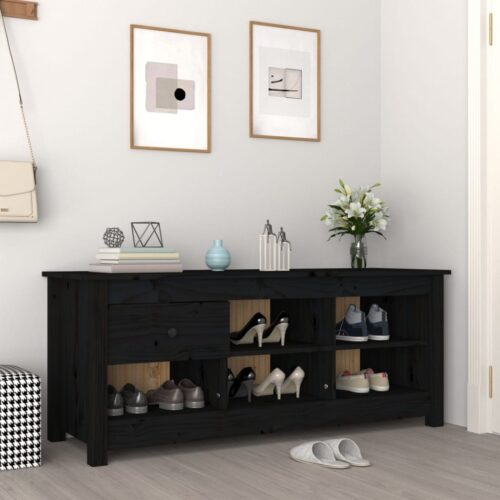 Skoskåp svart 110x38x45,5 cm massiv furu
