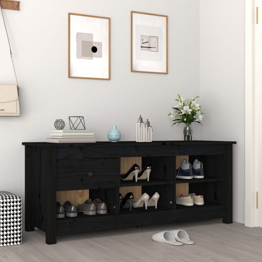 Skoskåp svart 110x38x45,5 cm massiv furu