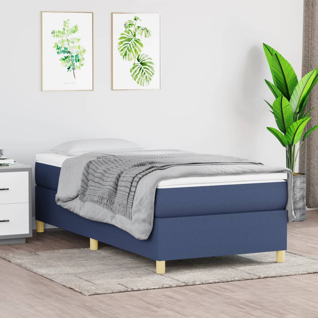 Boxspring-sängram blå 100x200 cm tyg