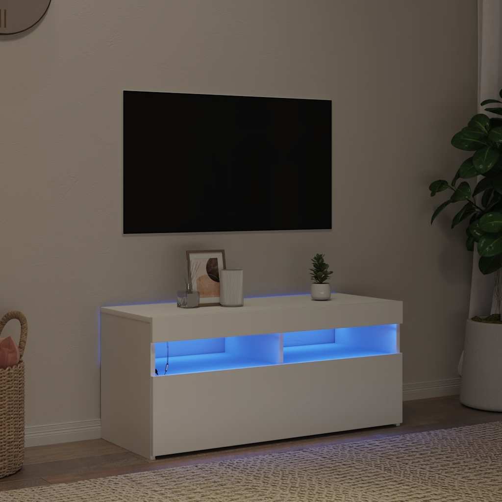 TV-bänk med LED-belysning vit 90x35x40 cm