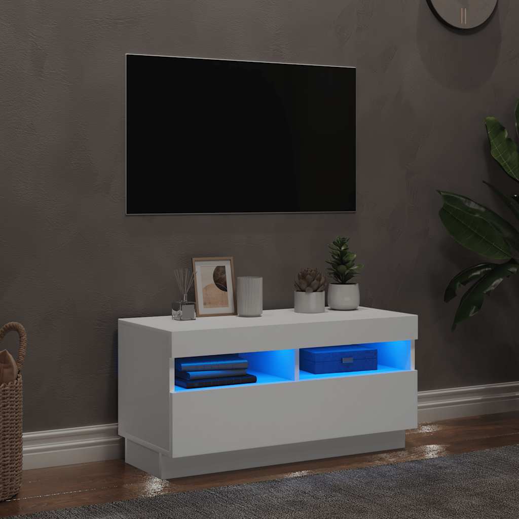 TV-bänk med LED-belysning vit 80x35x40 cm