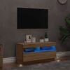 TV-bänk med LED-belysning sonoma-ek 80x35x40 cm
