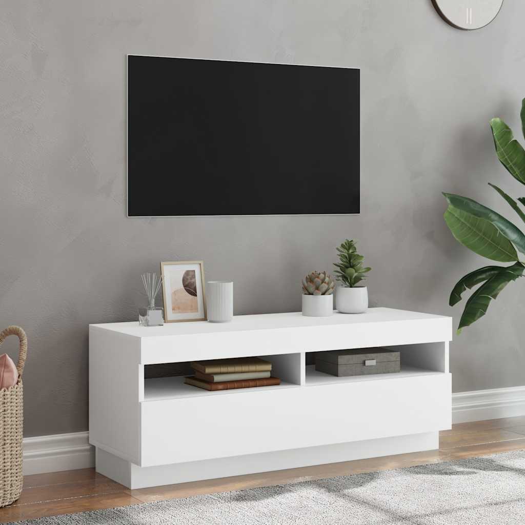 TV-bänk med LED-belysning vit 100x35x40 cm