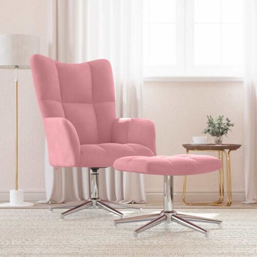 Vilstol med fotpall rosa sammet