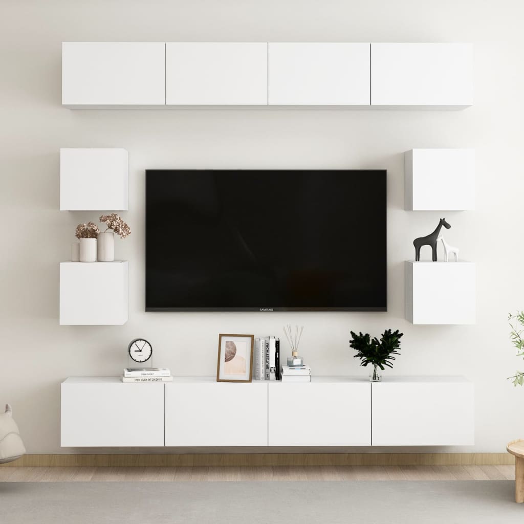 Tv-skåp 8 delar vit konstruerat trä