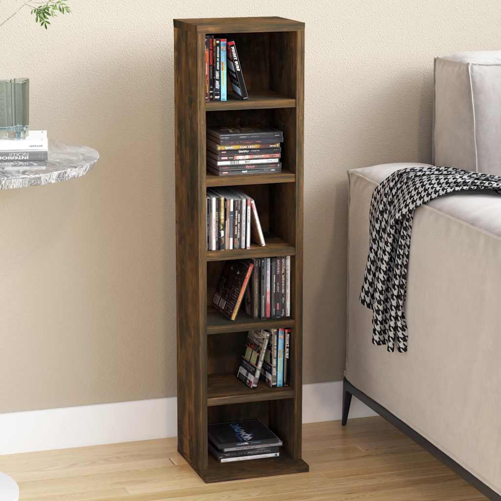 CD-hylla rökfärgad ek 21x20x88 cm konstruerat trä