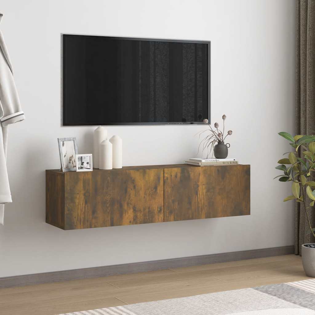 Tv-bänk för vägg rökfärgad ek 120x30x30 cm konstruerat trä
