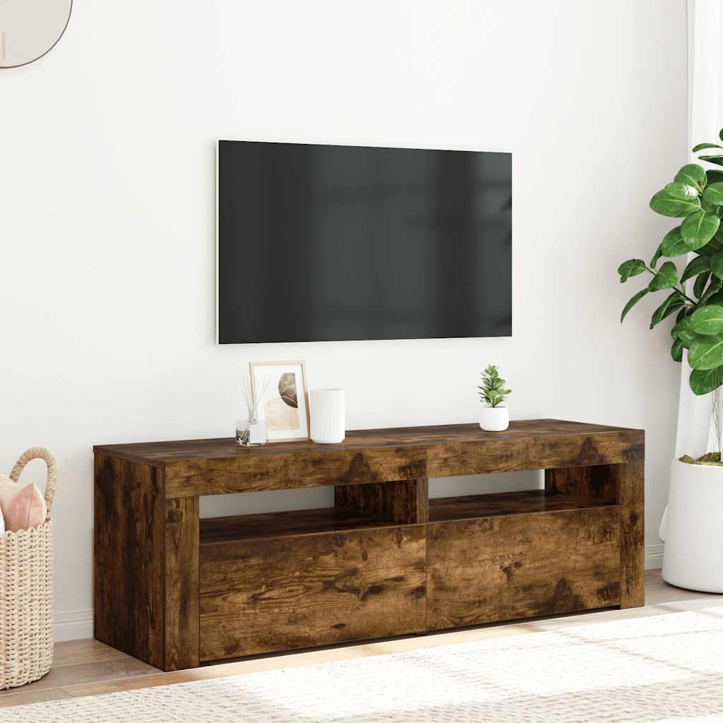 Tv-bänk med LED-belysning rökfärgad ek 120x35x40 cm