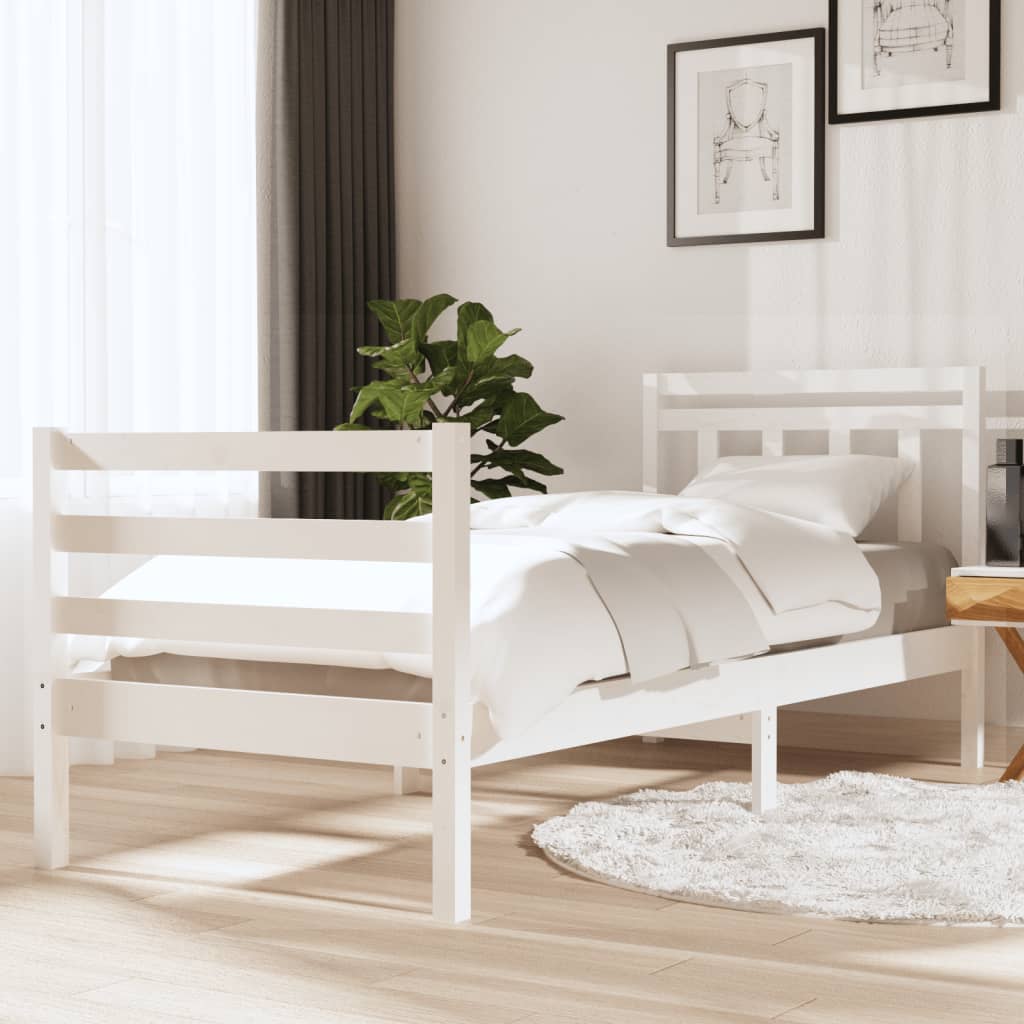 Sängram massiv furu 90x190 cm vit