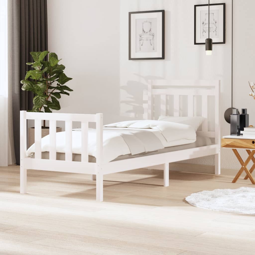 Sängram massiv furu 90x190 cm vit