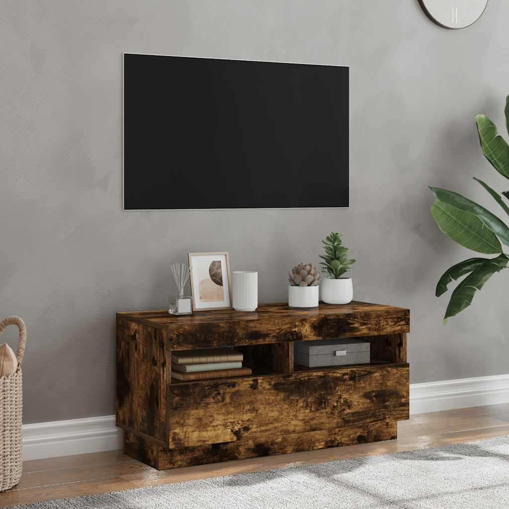 Tv-bänk med LED-belysning rökfärgad ek 80x35x40 cm