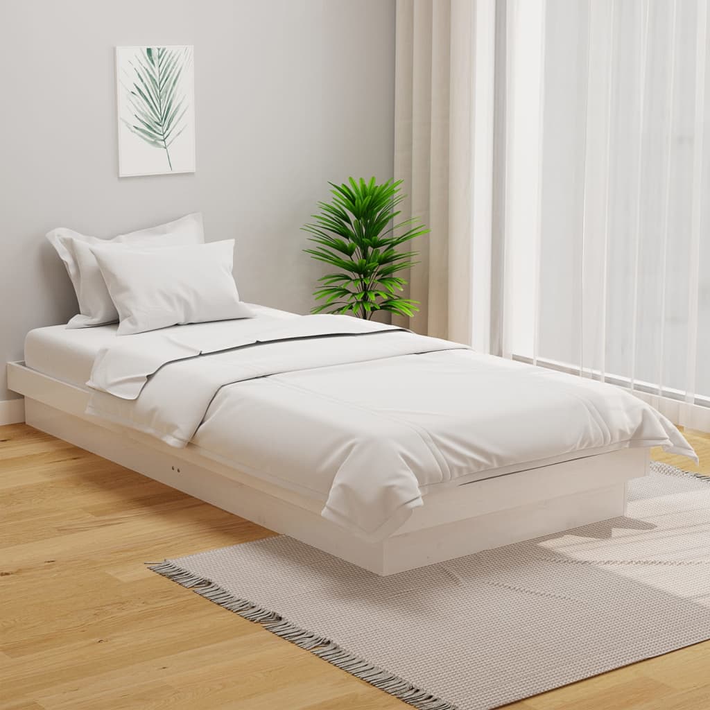 Sängram vit massivt trä 90x200 cm