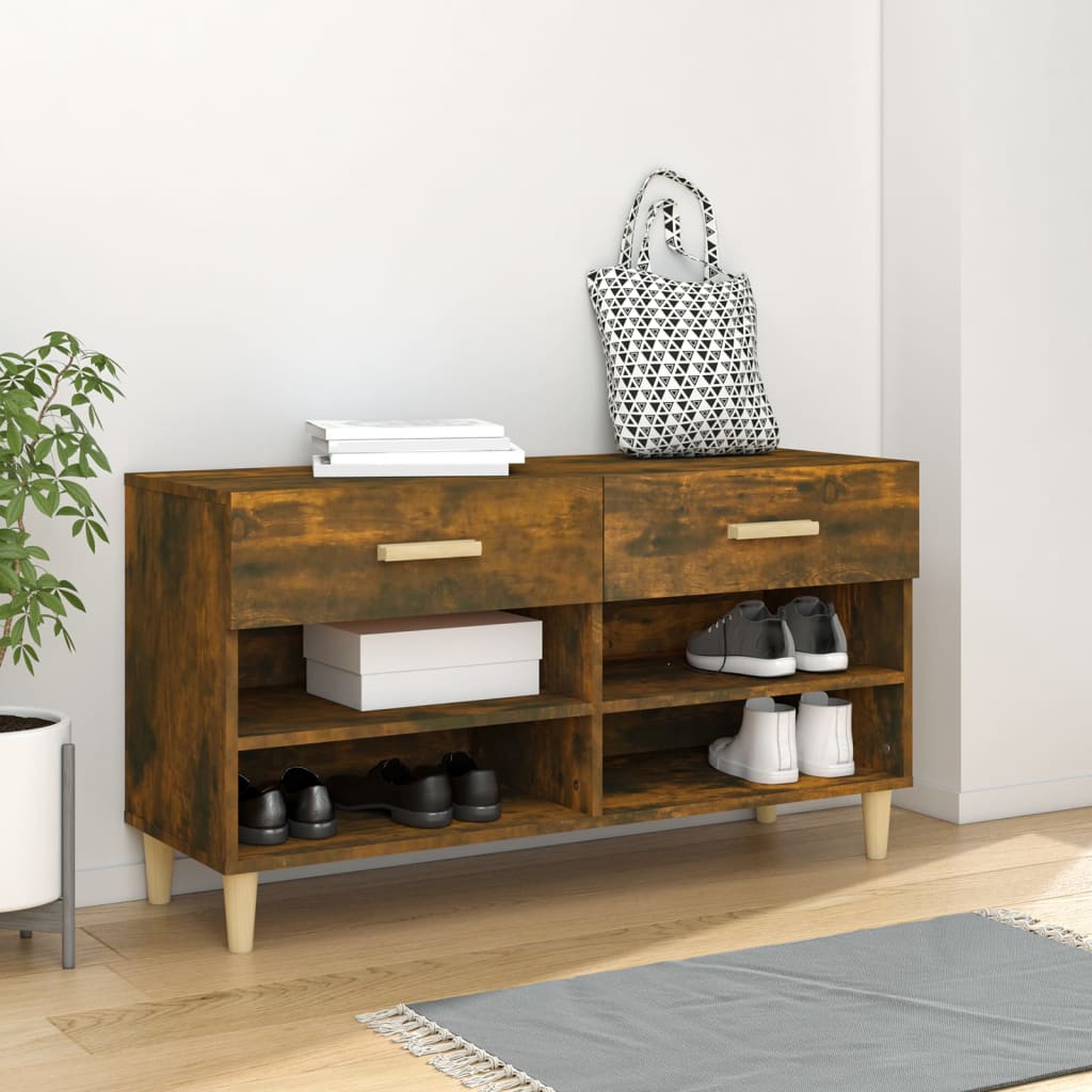 Skoställ rökfärgad ek 102x35x55 cm konstruerat trä