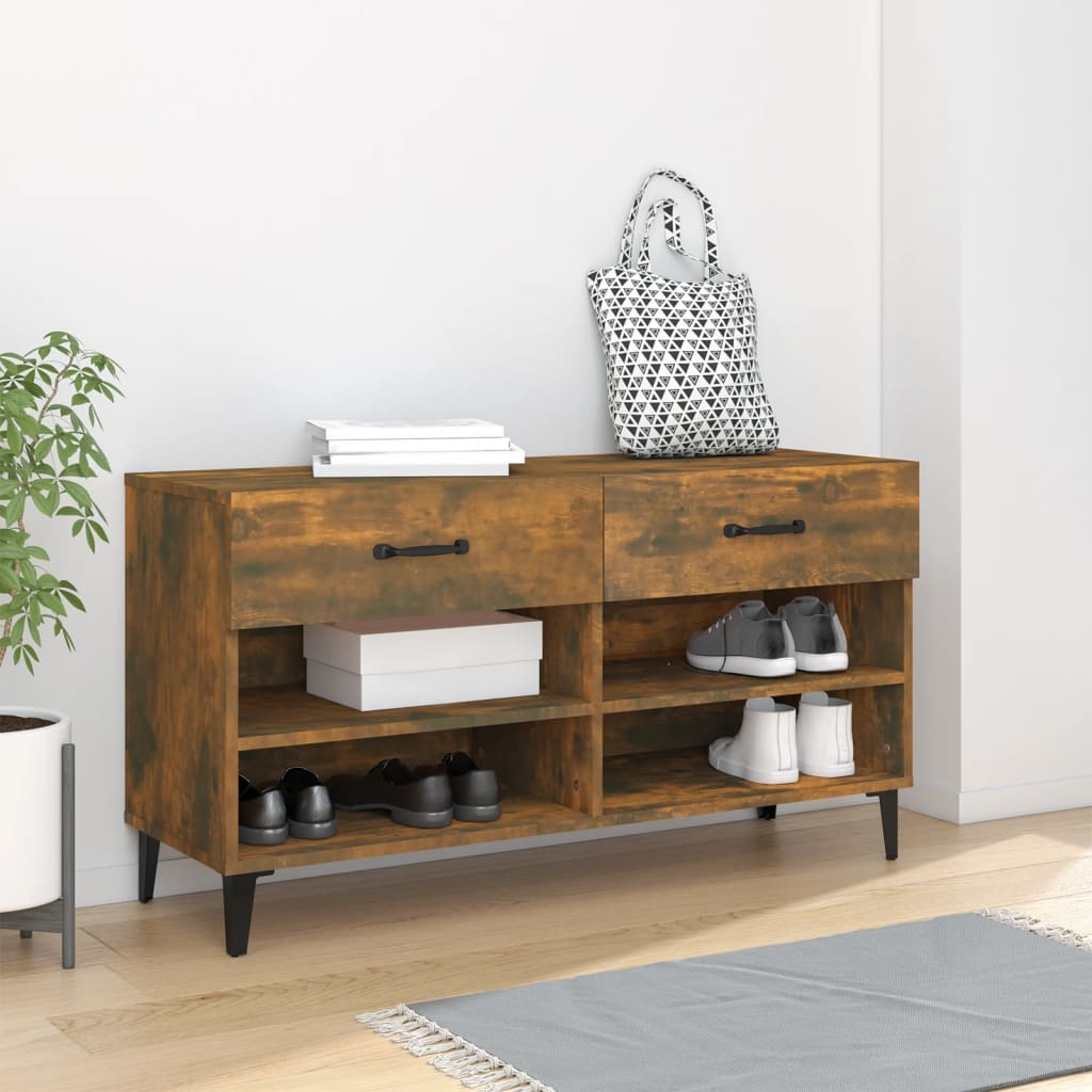 Skoställ rökfärgad ek 102x35x55 cm konstruerat trä