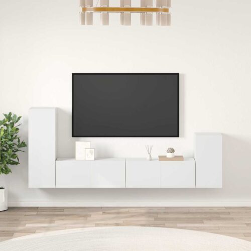 Tv-bänk 4 delar vit konstruerat trä