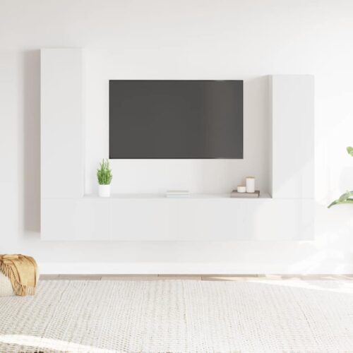 Tv-bänk 4 delar vit konstruerat trä