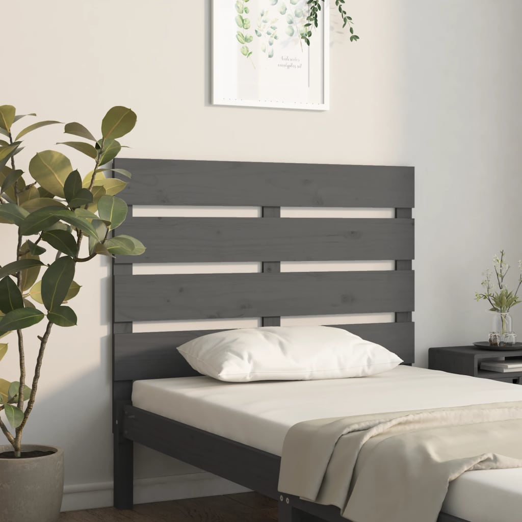 Sänggavel grå 100x3x80 cm massiv furu