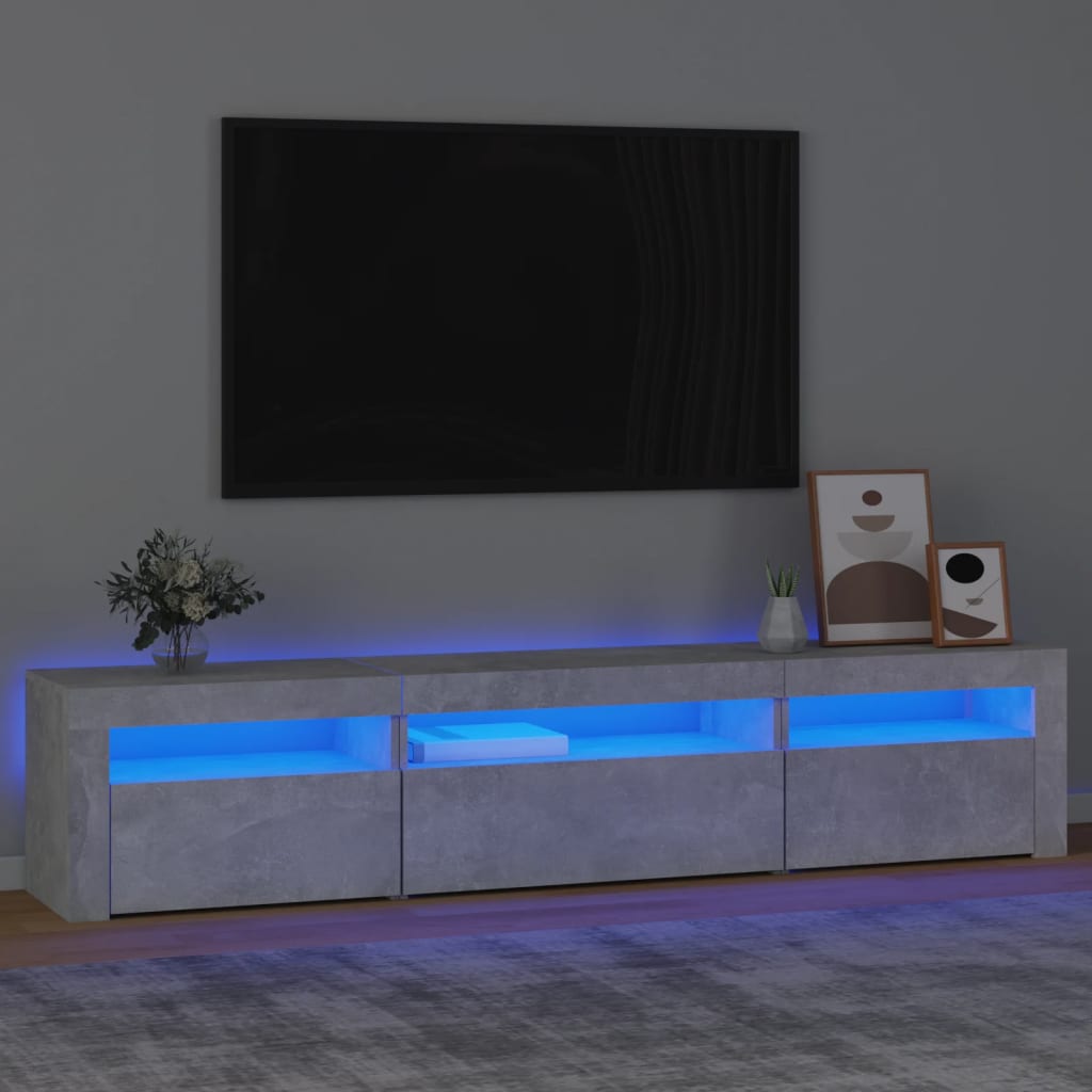 Tv-bänk med LED-belysning Betonggrå 195x35x40 cm