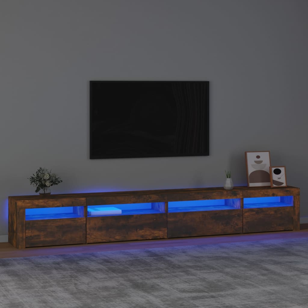 Tv-bänk med LED-belysning rökfärgad ek 270x35x40 cm