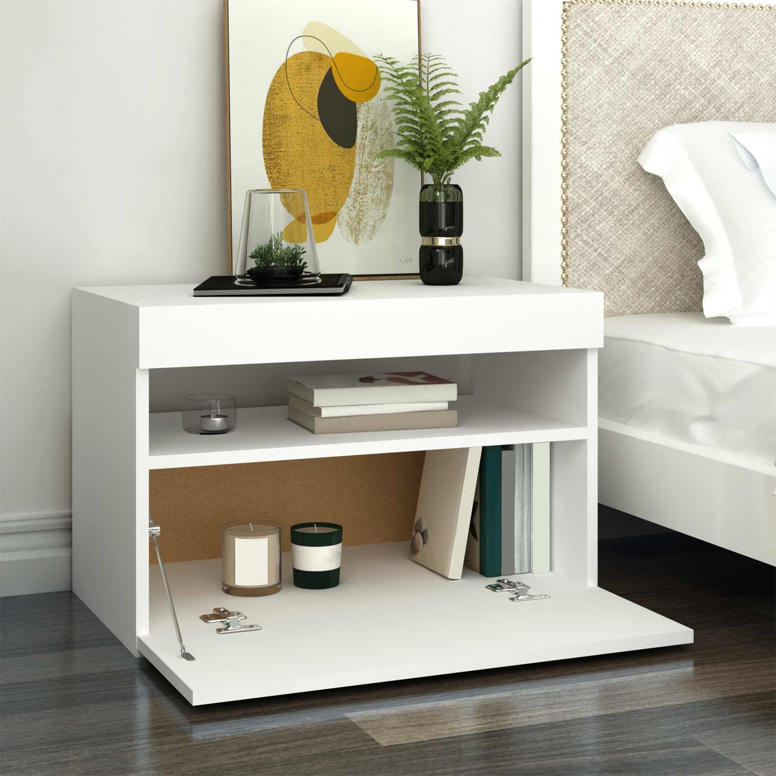 TV-bänk med LED-belysning vit 60x35x40 cm