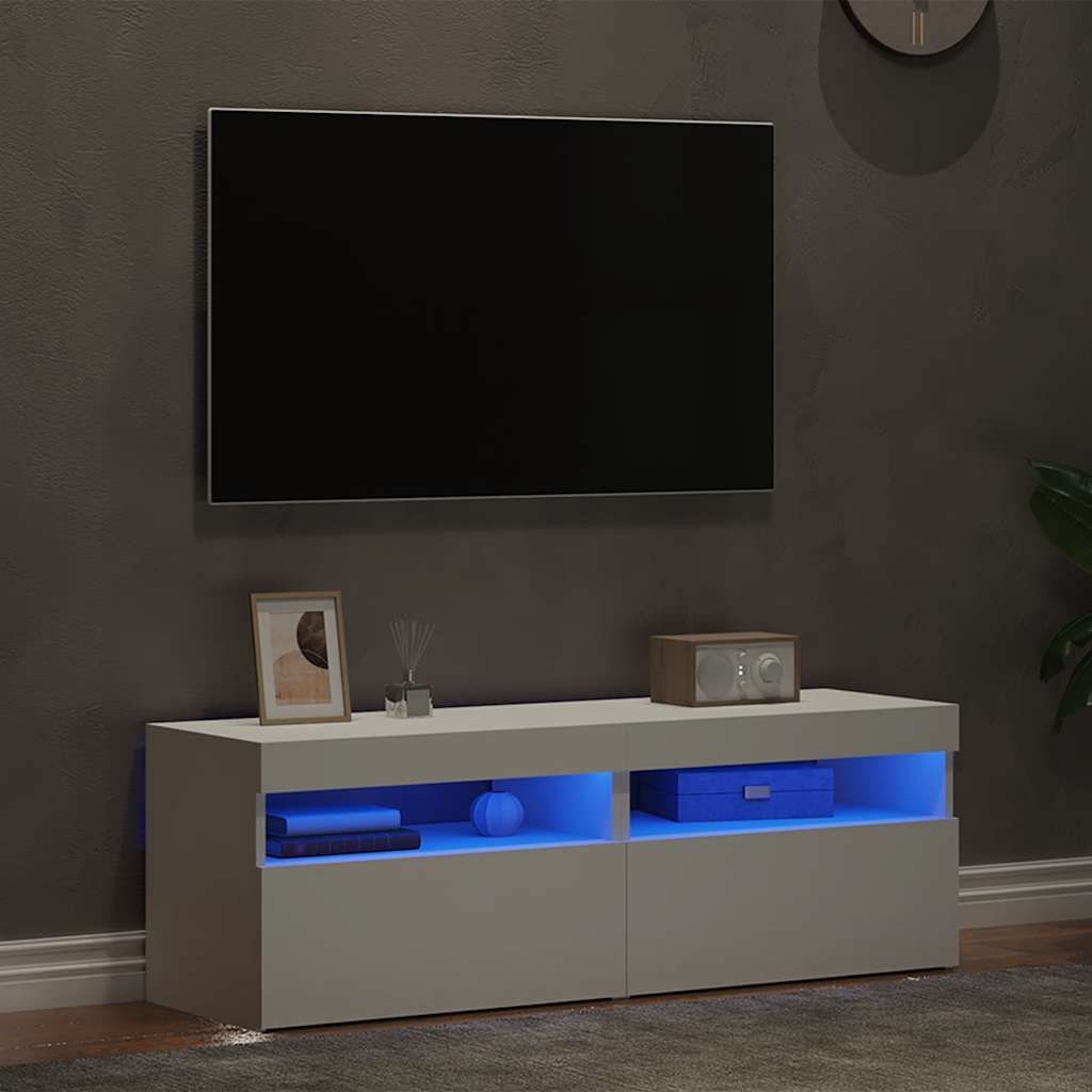 TV-bänk med LED-belysning 2 delar vit 60x35x40 cm