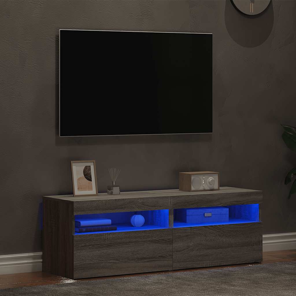 Tv-bänkar 2 st med LED-belysning grå sonoma 60x35x40 cm