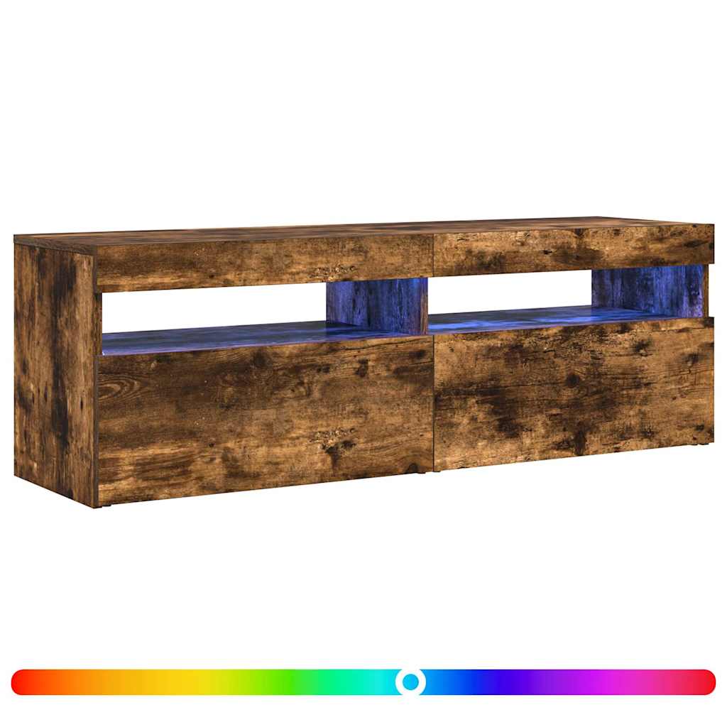 Tv-bänk med LED-belysning rökfärgad ek 120x35x40 cm