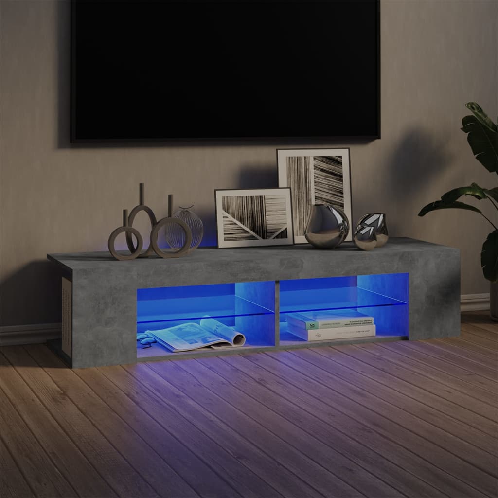 TV-bänk med LED-belysning betonggrå 135x39x30 cm