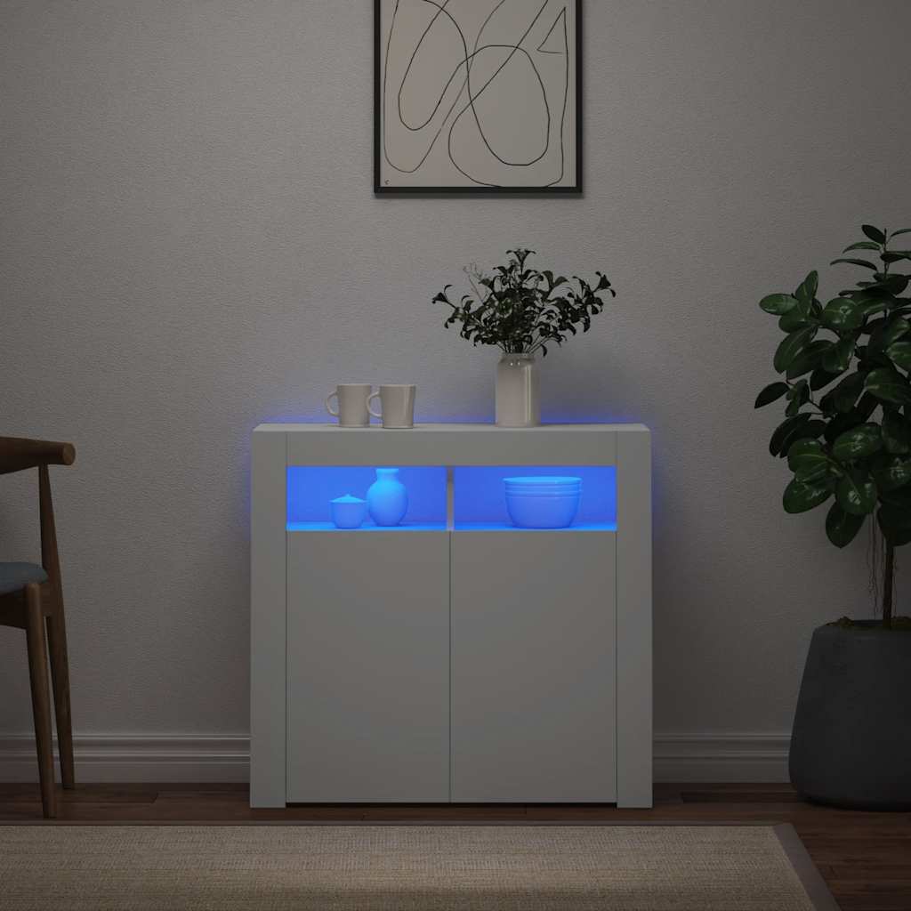 Skänk med LED-belysning vit 80x35x75 cm