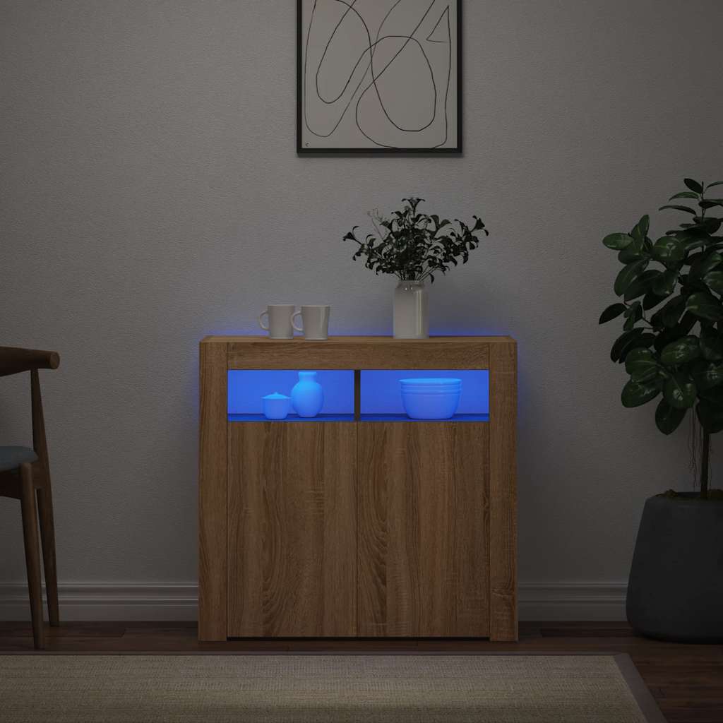Skänk med LED-belysning sonoma-ek 80x35x75 cm