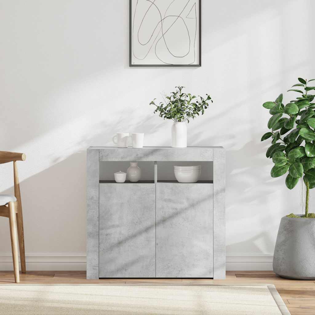 Skänk med LED-belysning betonggrå 80x35x75 cm