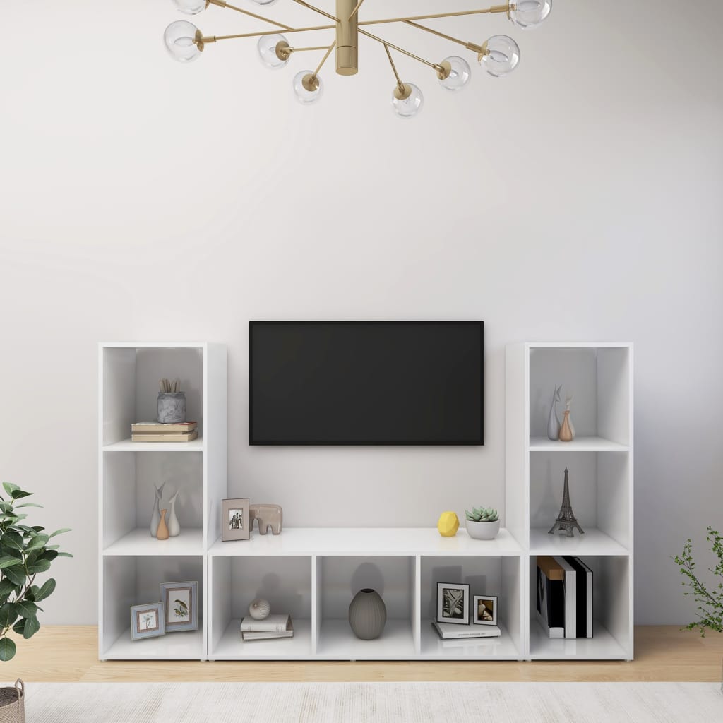 TV-skåp 3 st vit 107x35x37 cm konstruerat trä